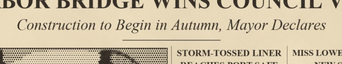 Edited newspaper text in the original typeface: Construction to Begin in Autumn, Mayor Declares